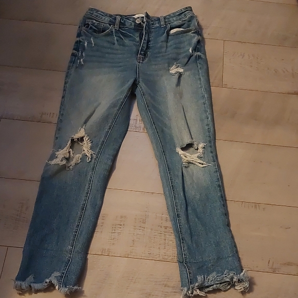 KanCan Denim - KanCan Light Blue Distressed Straight Leg Jeans Size 26